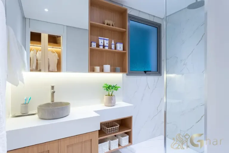 Banheiro social do apartamento decorado de 94 m² no Oásis Condomínio Clube