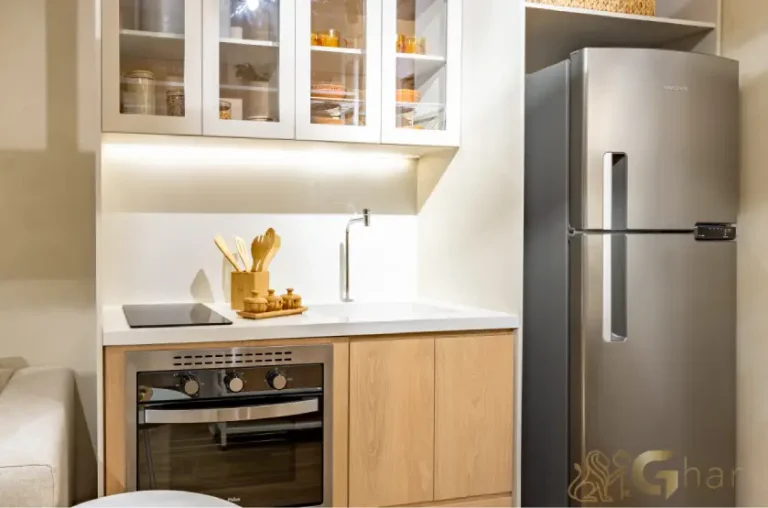 Cozinha do apartamento decorado de 32 m² no Oásis Condomínio Clube