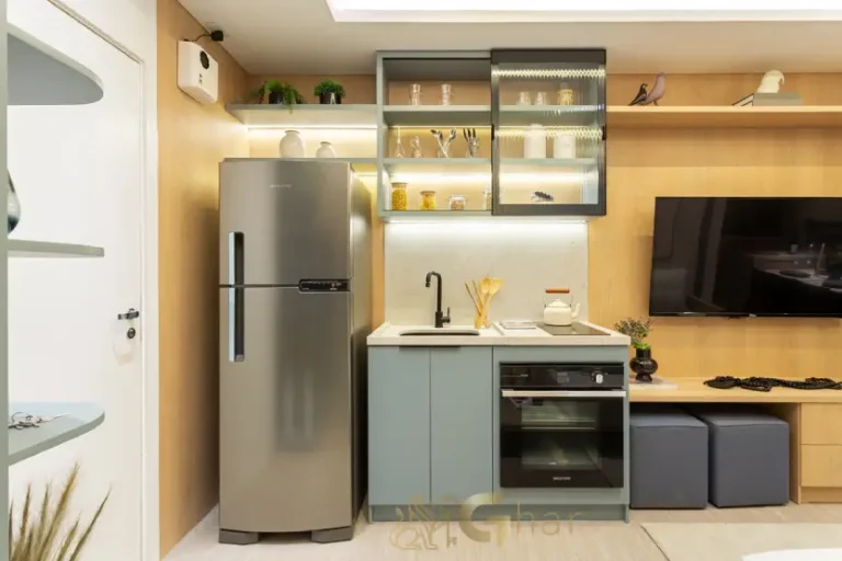 Cozinha do apartamento decorado de 48 m² no Oásis Condomínio Clube