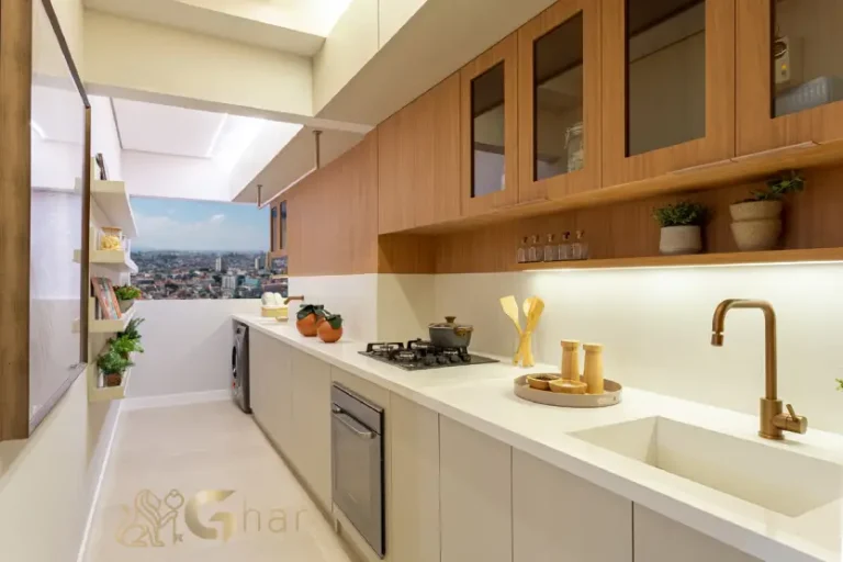 Cozinha do apartamento decorado de 94 m² no Oásis Condomínio Clube