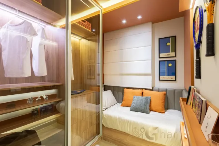 Quarto do apartamento decorado de 48 m² no Oásis Condomínio Clube