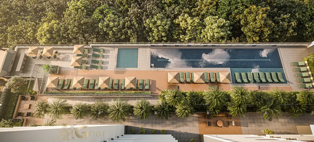 Piscina com raia de 25 metros do Oásis Condomínio Clube na Vila Guilhermina