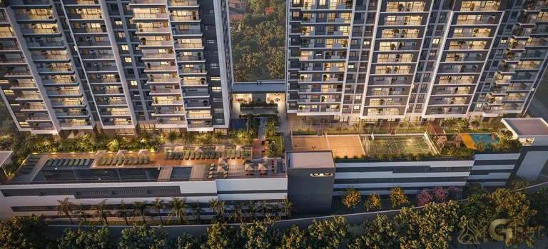 Vista da fachada do Oásis Condomínio Clube na Vila Guilhermina