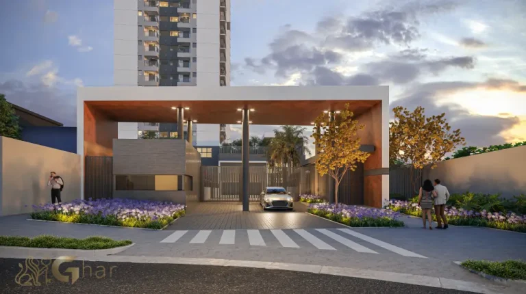 Fachada com portaria do Oásis Condomínio Clube na Vila Guilhermina