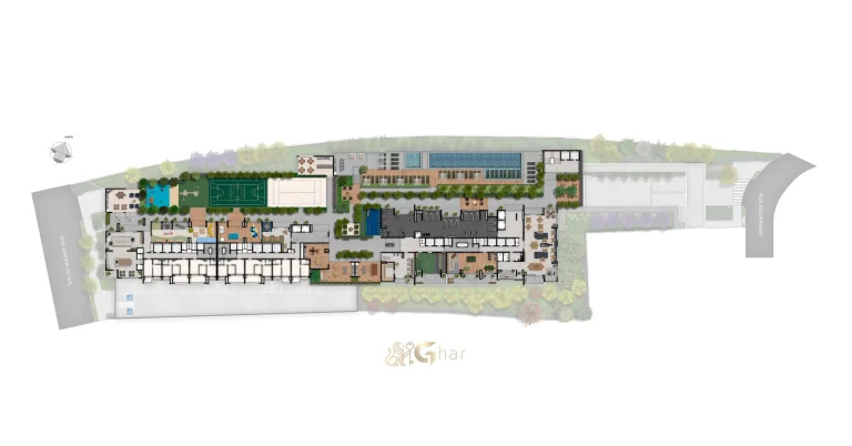 Planta de implantação do lazer no 2º pavimento do Oásis Condomínio Clube