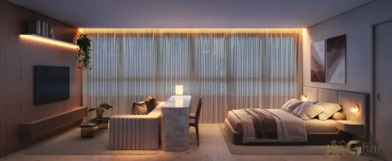 Studio decorado com layout funcional no Okena Moema Suítes