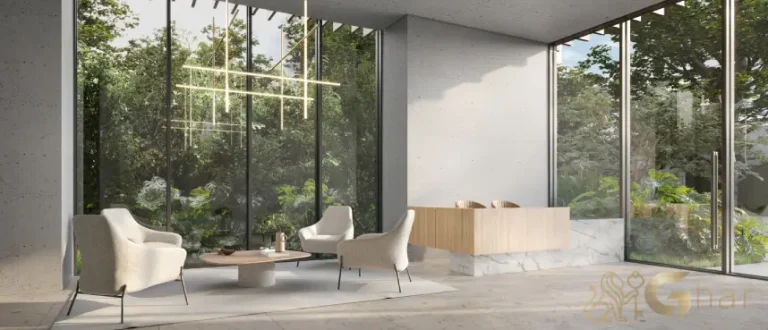 Lobby do Okena Moema Suítes com arquitetura contemporânea em Moema