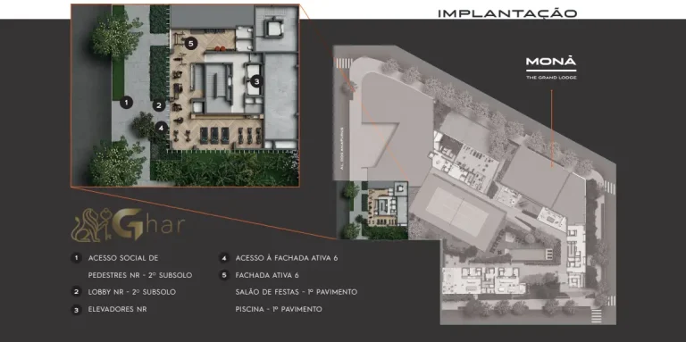Planta de implantação do Okena Moema Suítes em Moema