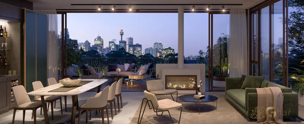 Living do apartamento decorado de 375 m² no Park Lane Ibirapuera com layout amplo