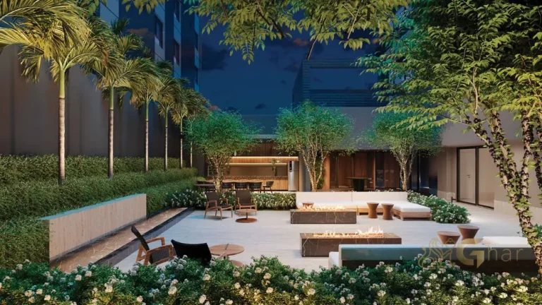 Área externa com churrasqueira no condomínio Park Lane Ibirapuera em São Paulo