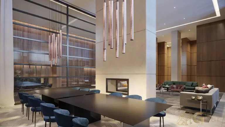 Detalhe do salão de festas do Park Lane Ibirapuera com acabamento de alto padrão