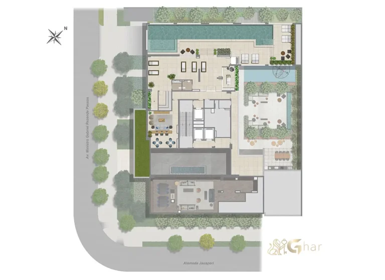 Planta de implantação das áreas de lazer do condomínio Park Lane Ibirapuera