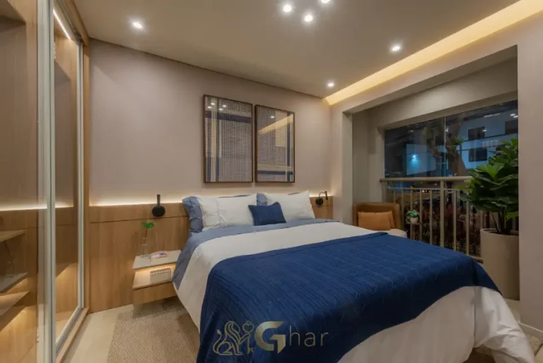 Suíte principal decorada do apartamento de 121m² no Parque Diálogo Vila Ema Residences