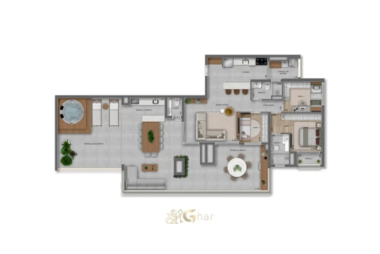 Planta do apartamento de 2 dormitórios com 1 suíte – 187m² – Parque Diálogo Vila Ema Residences