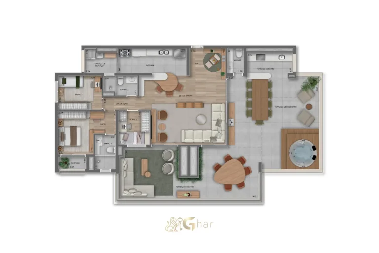 Planta da penthouse de 195m² no Parque Diálogo Vila Ema Residences