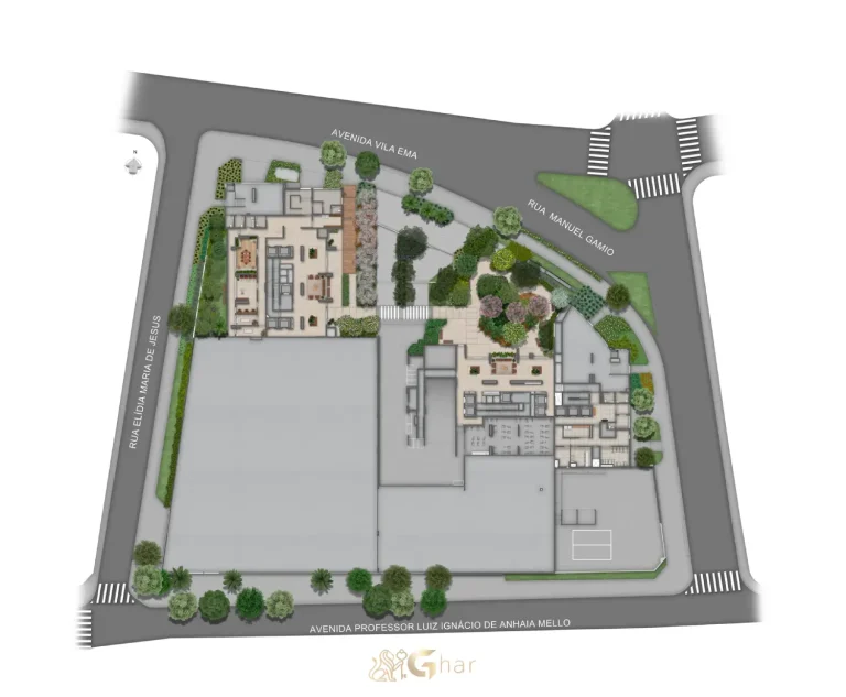 Implantação do condomínio – térreo – Parque Diálogo Vila Ema Residences
