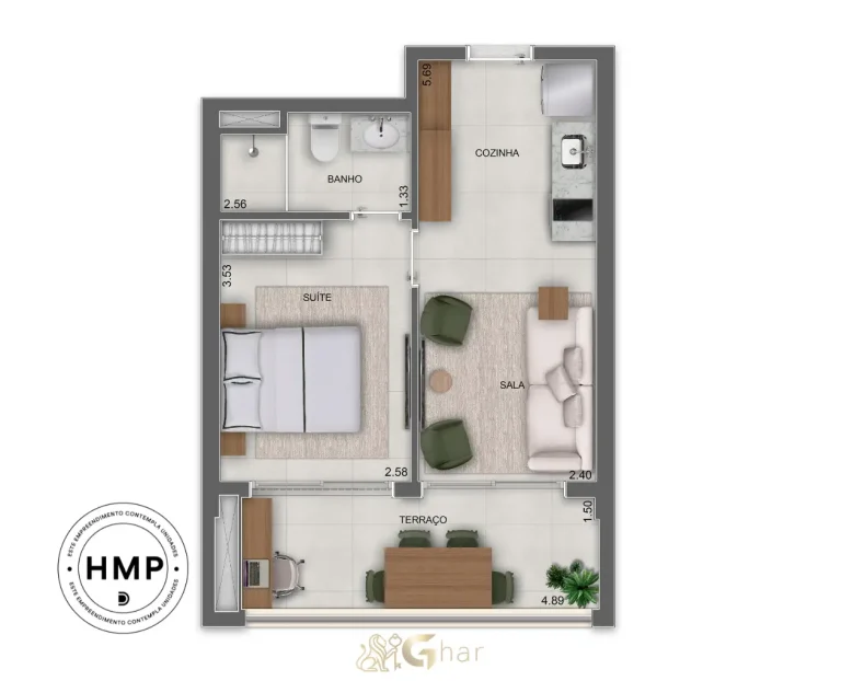 Planta Do Apartamento De 1 Suíte Com 39m² No Parque Diálogo Vila Ema Smart Spaces