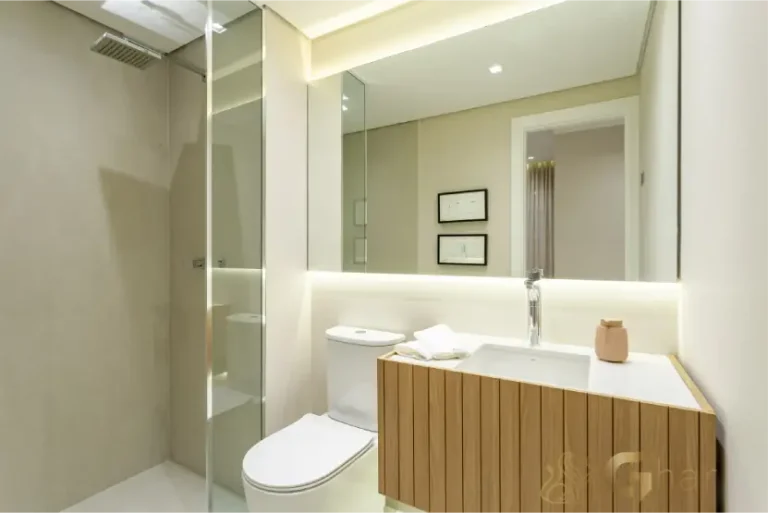 Banheiro do apartamento decorado de 87 m² no Paseo Santa Cruz Alto do Ipiranga