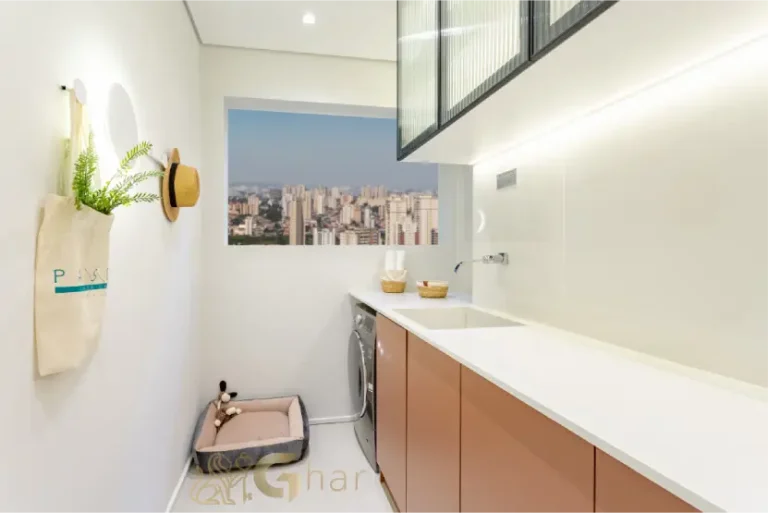 Lavanderia do apartamento decorado de 87 m² no Paseo Santa Cruz Alto do Ipiranga