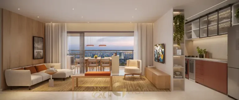 Living do apartamento decorado de 87 m² no Paseo Santa Cruz Alto do Ipiranga