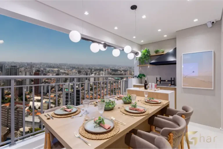 Terraço gourmet do apartamento decorado de 87 m² no Paseo Santa Cruz Alto do Ipiranga