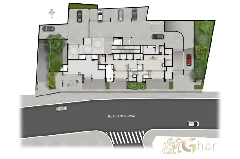 Planta de implantação do térreo do condomínio Paseo Santa Cruz no Alto do Ipiranga