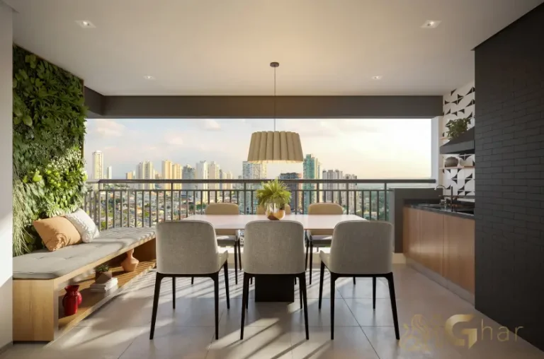 Terraço gourmet do apartamento decorado de 69 m² no Praça Diálogo Patriarca
