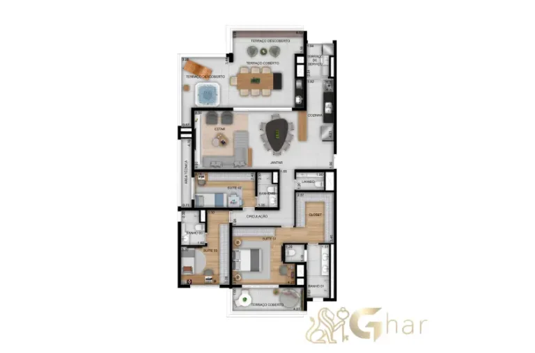 Planta de penthouse com 3 suítes e 191 m² no Praça Diálogo Patriarca