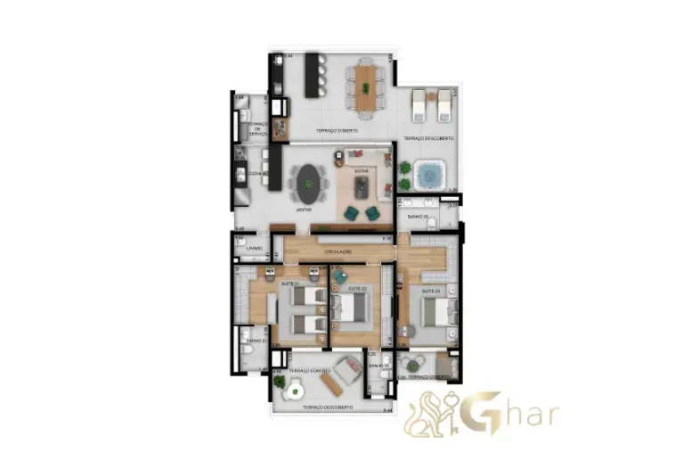 Planta de penthouse com 3 suítes e 218 m² no Praça Diálogo Patriarca