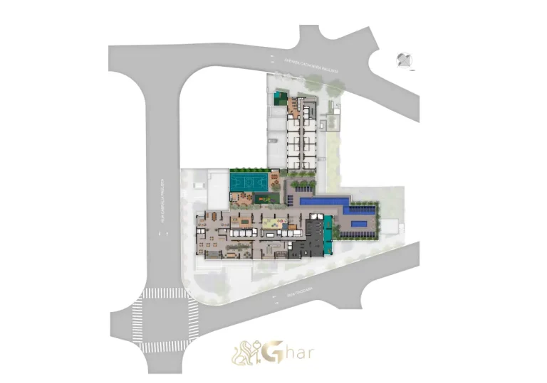Planta de implantação das áreas de lazer do Praça Diálogo Patriarca