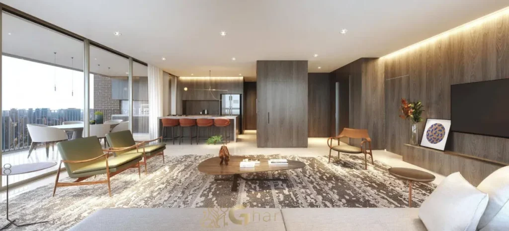 : Living do apartamento decorado de 191 m² no Praça Lindenberg Clodomiro
