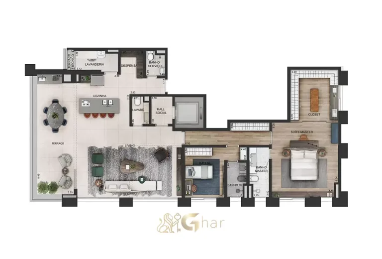 Planta do apartamento de 2 suítes com 191 m² no Praça Lindenberg Clodomiro