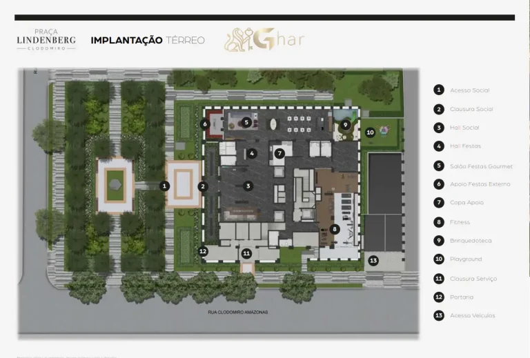 Planta de implantação do térreo do Praça Lindenberg Clodomiro