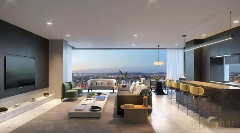 Living do apartamento decorado de 135 m² no Praça Lindenberg Macurapé