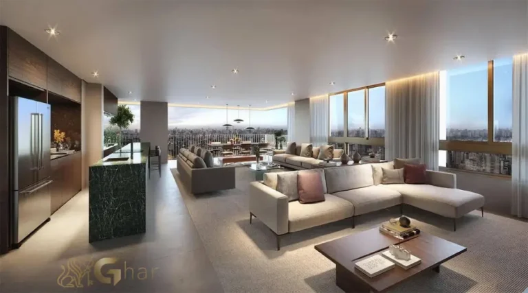 Living do apartamento decorado de 154 m² no Praça Lindenberg Macurapé