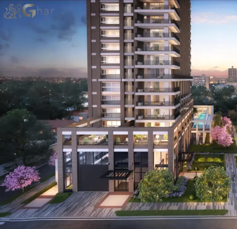 Portaria e fachada do Praça Lindenberg Macurapé no Itaim Bibi