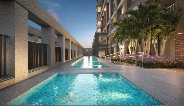 Piscina descoberta do Praça Lindenberg Macurapé no Itaim Bibi