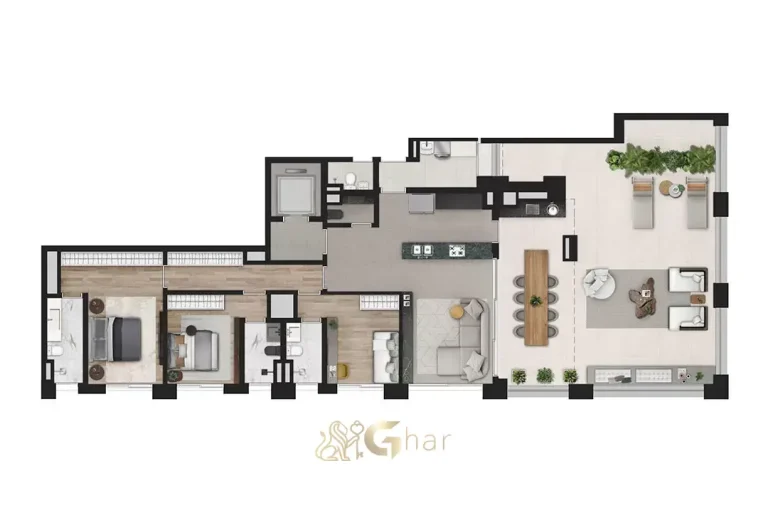 Planta do apartamento garden 206 m² com 3 suítes no Praça Lindenberg Macurapé