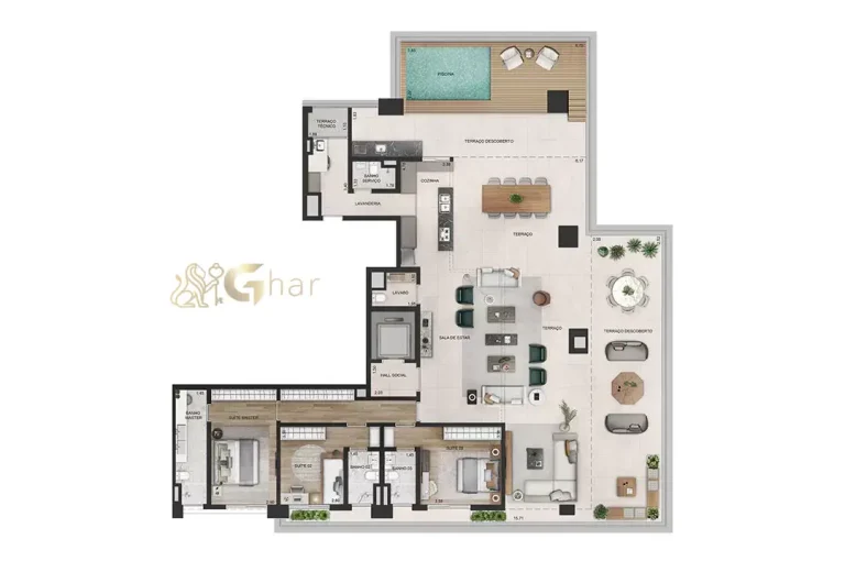 Planta da penthouse de 314 m² no Praça Lindenberg Macurapé