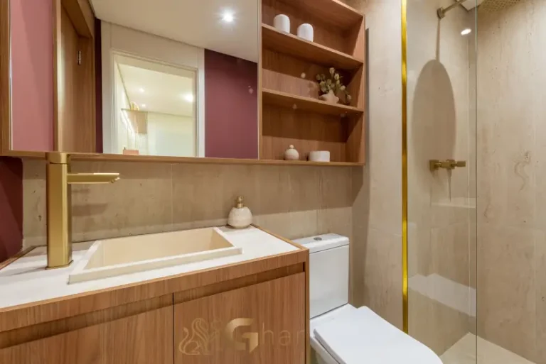 Banheiro do apartamento decorado de 100m² no Prisma Condomínio Clube Vila Ema