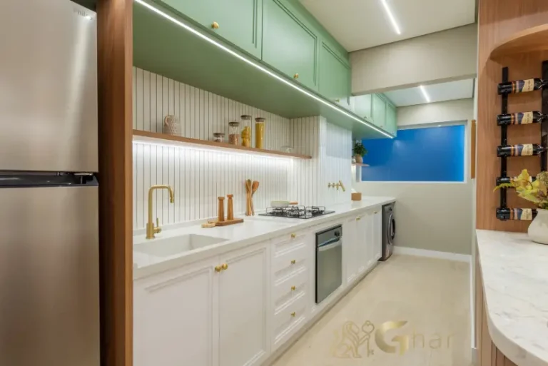 Cozinha do apartamento decorado de 100m² no Prisma Condomínio Clube Vila Ema