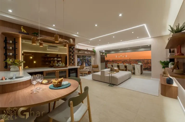 Living do apartamento decorado de 100m² no Prisma Condomínio Clube Vila Ema