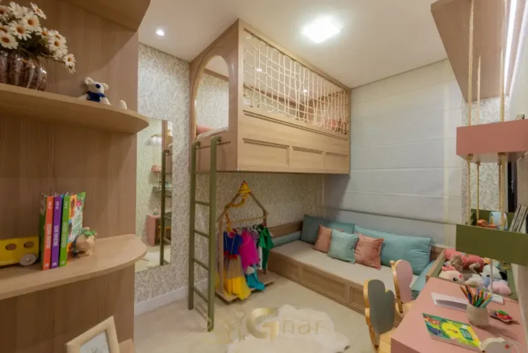 Suíte do apartamento decorado de 100m² no Prisma Condomínio Clube Vila Ema