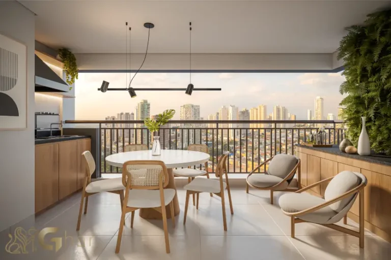 Terraço gourmet do apartamento decorado de 71m² no Prisma Condomínio Clube Vila Ema