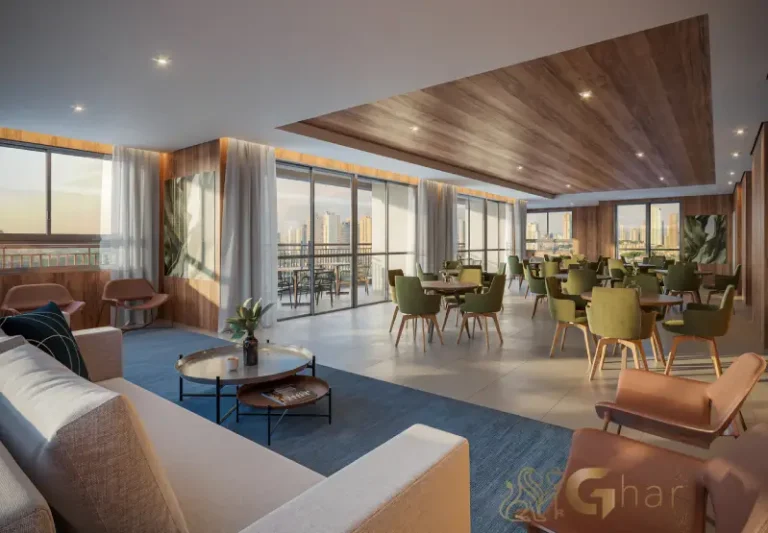 Salão de festas do Prisma Condomínio Clube Vila Ema com ambiente amplo e sofisticado