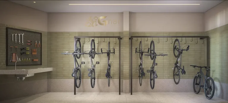 Bicicletário do Studios Paraíso by Lindenberg com estrutura moderna e segura