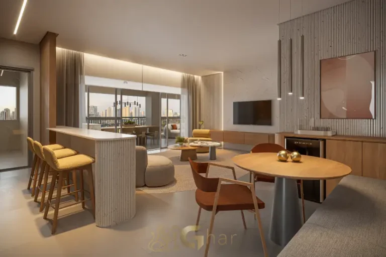 Living integrado do apartamento decorado 117m² no The Grand Padre Adelino Belém