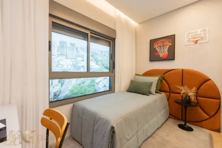 Dormitório suíte decorado no The Grand Padre Adelino apartamento 155m²