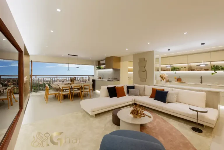 Living integrado do apartamento decorado 155m² The Grand Padre Adelino