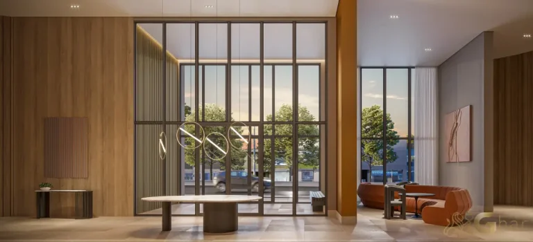 Lobby com pé-direito duplo do The Grand Padre Adelino no Belém